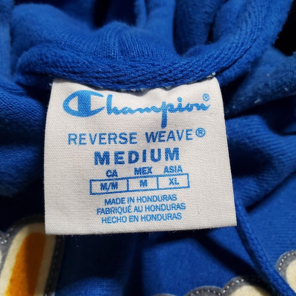 Champion Reverse Weave Hoodie Size M Spellout Logo Retro Throwback Blue Mens - Picture 9 of 11